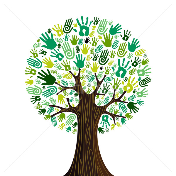 Zielone ręce drzewo tłum ludzi ikona Zdjęcia stock © cienpies