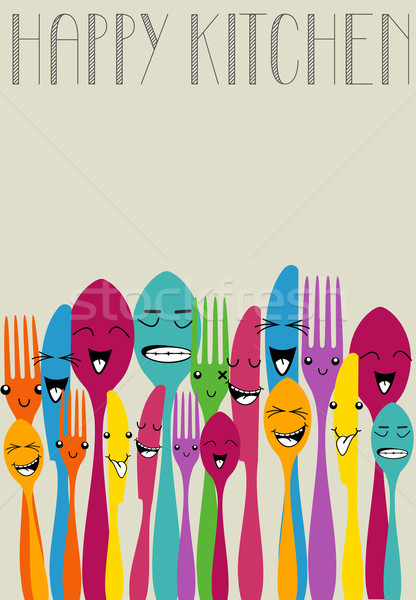 Stok fotoğraf: Mutlu · renk · çatal · bıçak · takımı · renkli · komik