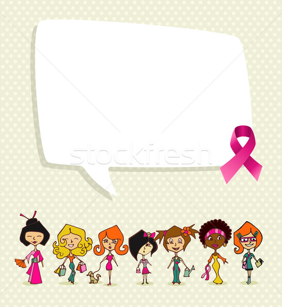 Breast cancer awareness ribbon social bubble women group EPS10 f Stock photo © cienpies