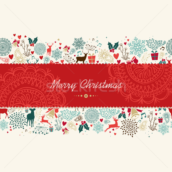 ストックフォト: 陽気な · クリスマス · ヴィンテージ · パターン · グリーティングカード · シンボル