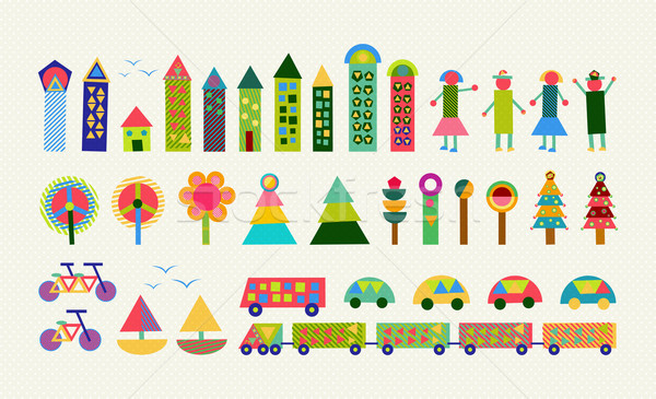 Miasta zestaw kolor geometria szczęśliwy Zdjęcia stock © cienpies