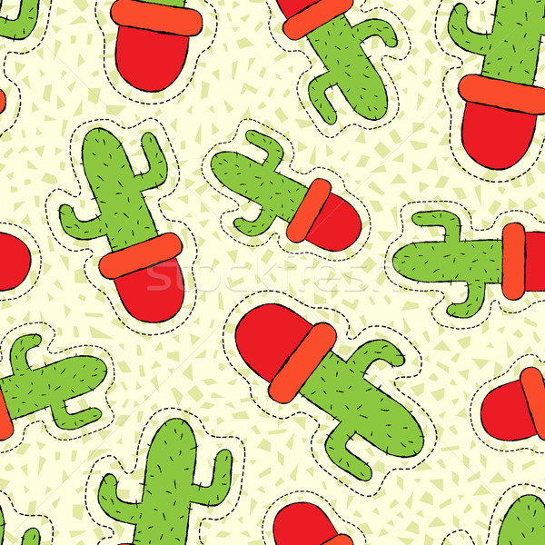 Cactus plant hand drawn patch on seamless pattern Stock photo © cienpies