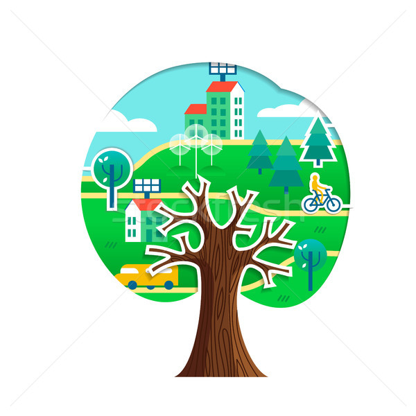 Green city tree concept for environment care Stock photo © cienpies