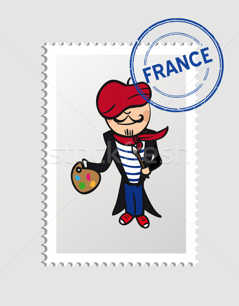 France cartoon person travel stamp. Stock photo © cienpies