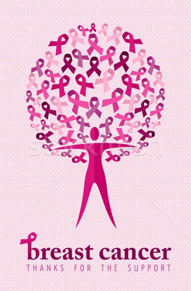 Breast cancer support poster woman ribbon tree Stock photo © cienpies