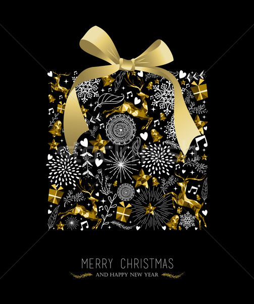 Merry christmas New year gift shape gold holiday Stock photo © cienpies