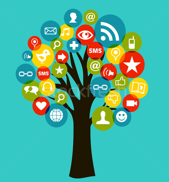 Foto stock: Medios · de · comunicación · social · redes · negocios · árbol · red · social · iconos