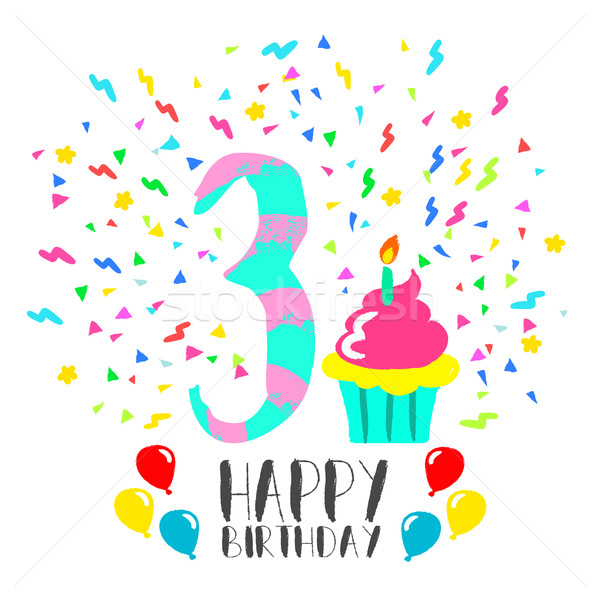 Happy Birthday card for 3 year kid fun party art Stock photo © cienpies