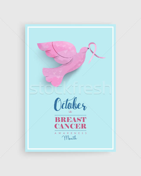 Breast cancer awareness pink dove bird art poster Stock photo © cienpies
