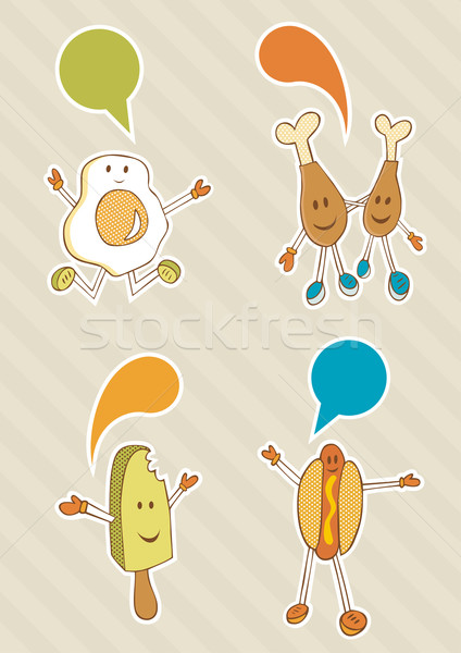Colourful food cartoons with dialogue balloon. Stock photo © cienpies