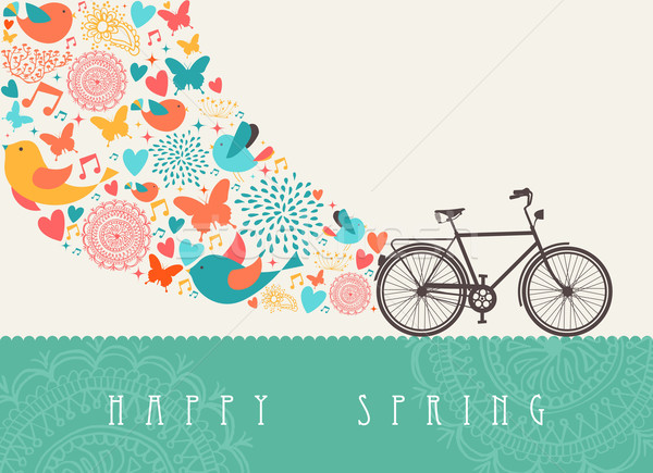 Bahar bisiklet bahar tebrik kartı eps10 vektör Stok fotoğraf © cienpies