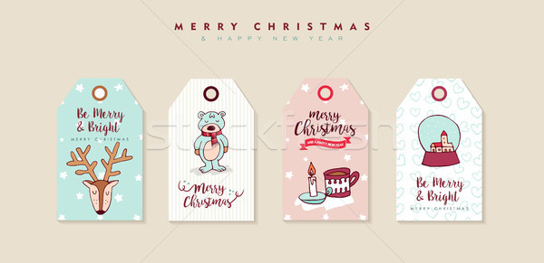 Christmas and new year cute cartoon label set  Stock photo © cienpies