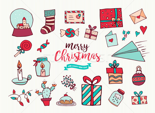 Stock photo: Christmas new year cute holiday cartoon collection