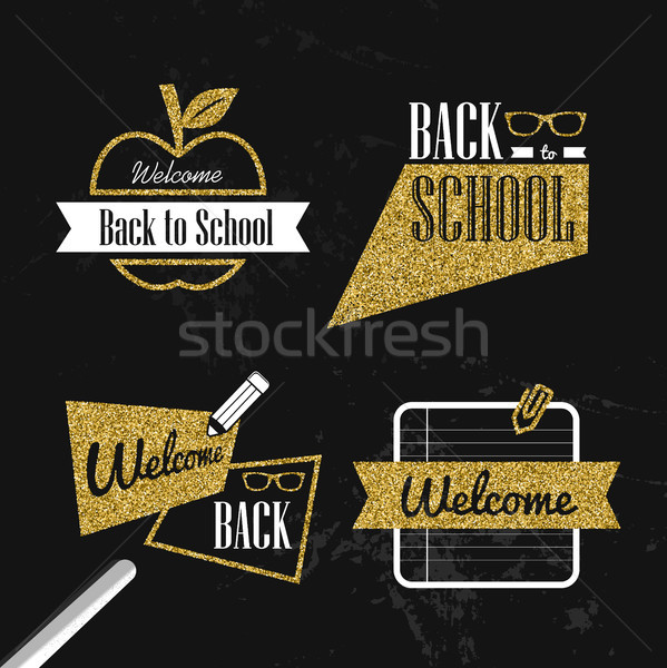 Back to school gold glitter typography quote set Stock photo © cienpies