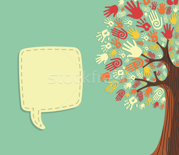 Vielfalt Baum Hände Vorlage Illustration Text Stock foto © cienpies