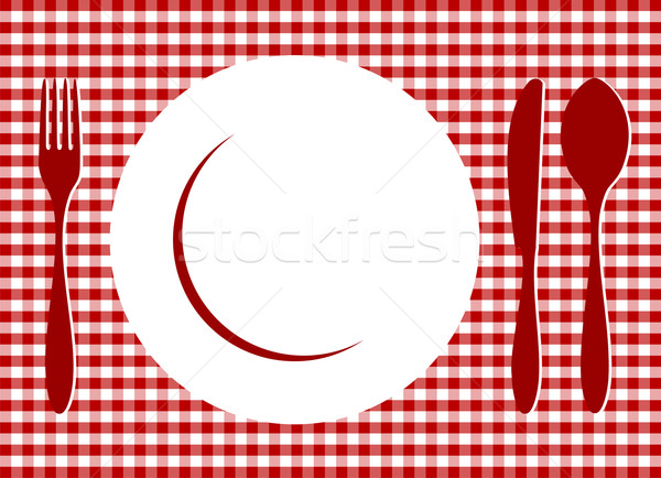 Foto stock: Lugar · rojo · mantel · placa · cuchara · tenedor