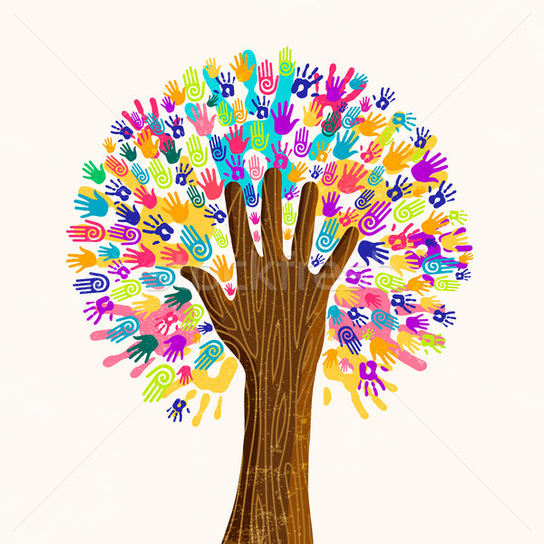 Menselijke hand boom cultuur diversiteit kleurrijk menselijke Stockfoto © cienpies