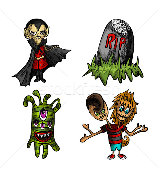 Halloween monsters isolated sketch style creatures set. Stock photo © cienpies