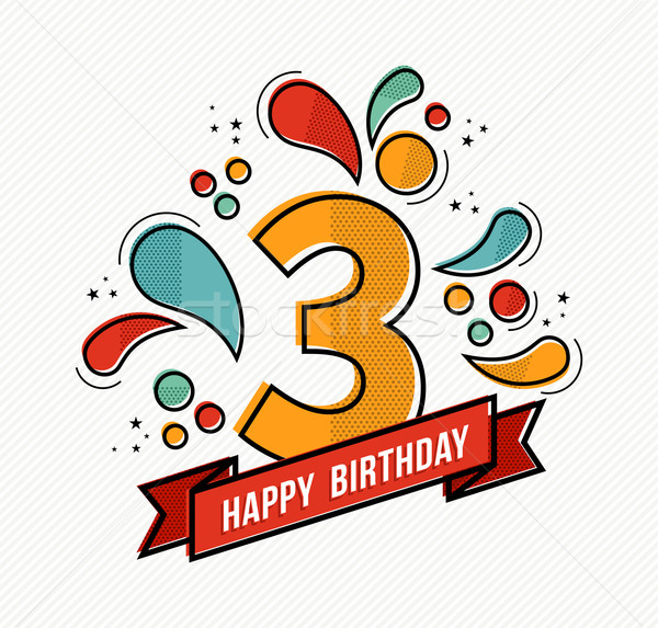 Colorful happy birthday number 3 flat line design Stock photo © cienpies