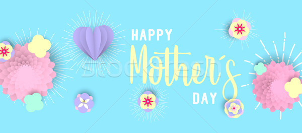 Happy mother day 3d paper art floral web banner  Stock photo © cienpies