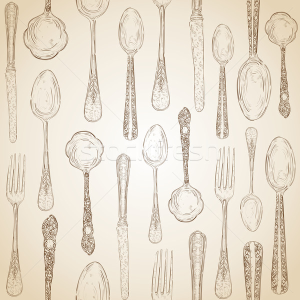 Hand drawn silverware icons seamless pattern. Stock photo © cienpies