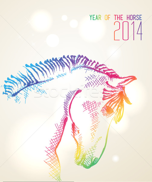 Foto stock: Ano · novo · chinês · cavalo · 2014 · feliz · colorido · esboço