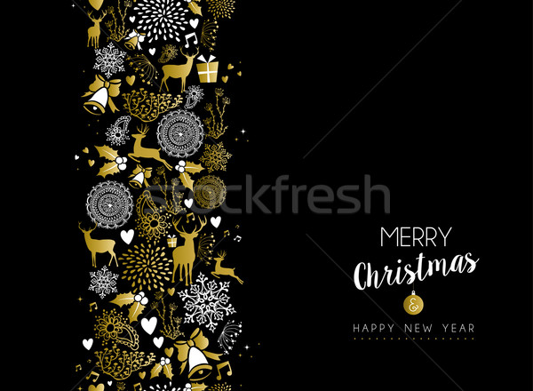 Vidám karácsony boldog új évet arany minta retro Stock fotó © cienpies