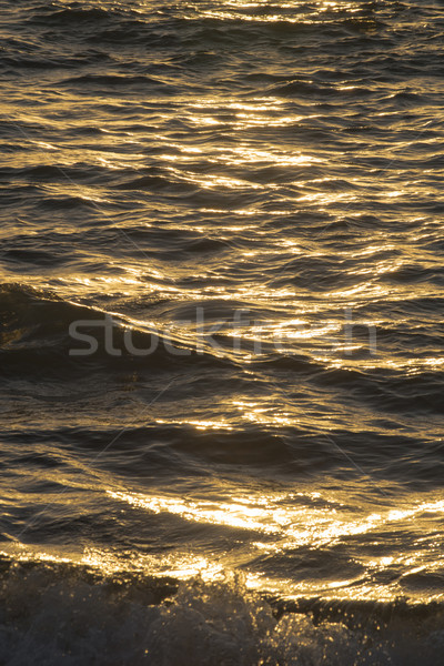 Közelkép óceán hullámok tengerpart part naplemente Stock fotó © cienpies