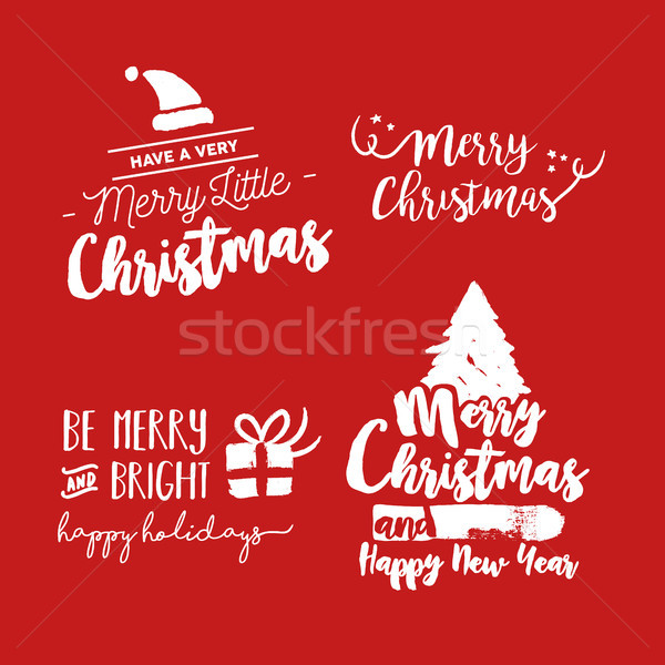 Christmas lettering holiday season red quote set Stock photo © cienpies