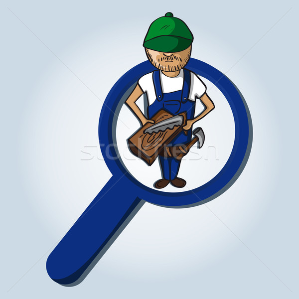 Service search wood worker boy cartoon. Stock photo © cienpies