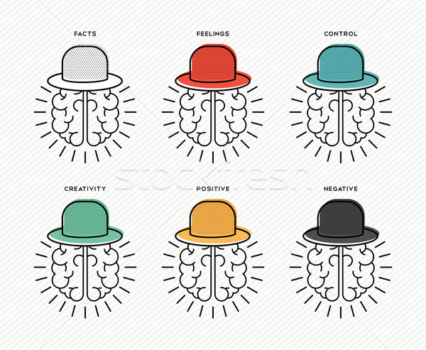 Six thinking hats concept design with human brains Stock photo © cienpies