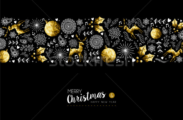 Stock foto: Gold · Weihnachten · Neujahr · Ornament · Muster · heiter