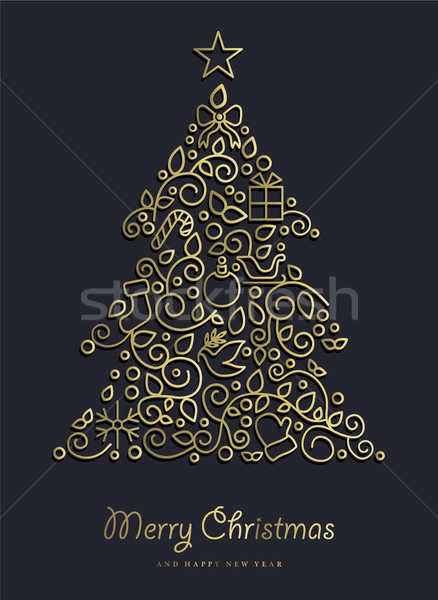 Foto stock: Oro · Navidad · año · nuevo · pino · alegre