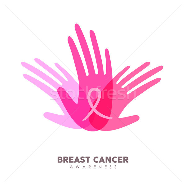 Cancerul de san constientizare roz fată mâini ajutor Imagine de stoc © cienpies