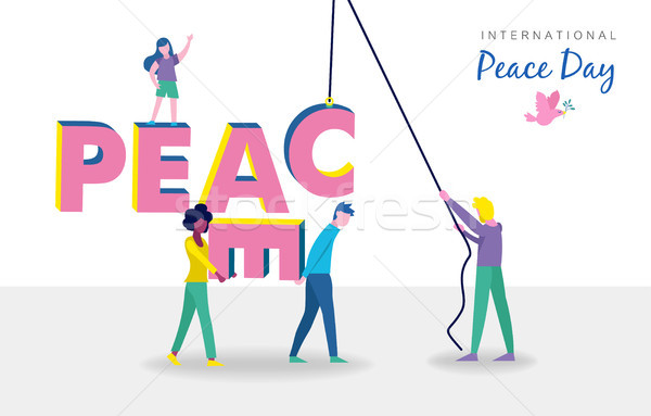 World peace day card of diverse people teamwork Stock photo © cienpies