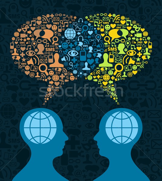 Közösségi média okos kommunikáció kettő emberi szemtől szembe Stock fotó © cienpies
