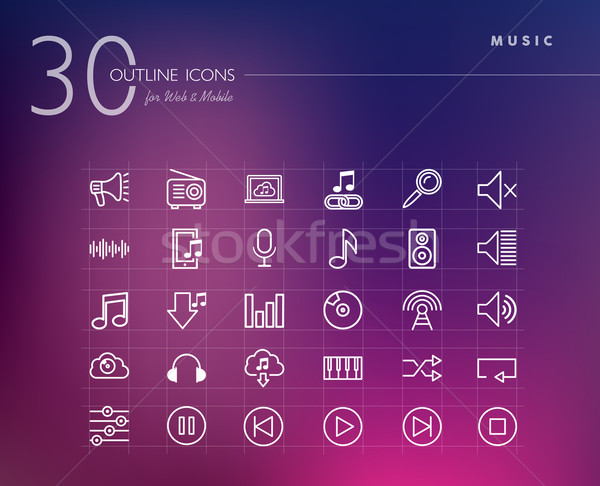 Music outline icons set  Stock photo © cienpies