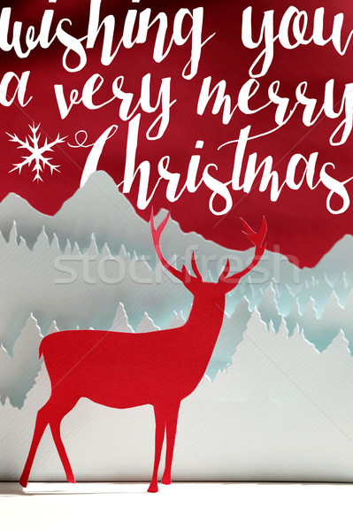 Merry Christmas winter paper cut art deer card Stock photo © cienpies