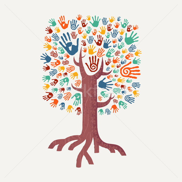 Hand drawn handprint tree for community help Stock photo © cienpies