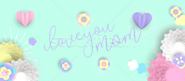 Mother day web banner of pink paper art flowers Stock photo © cienpies