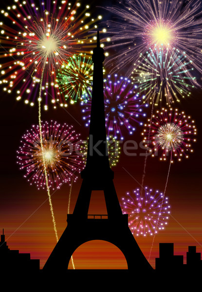 Fireworks Happy New Year Paris city Stock photo © cienpies