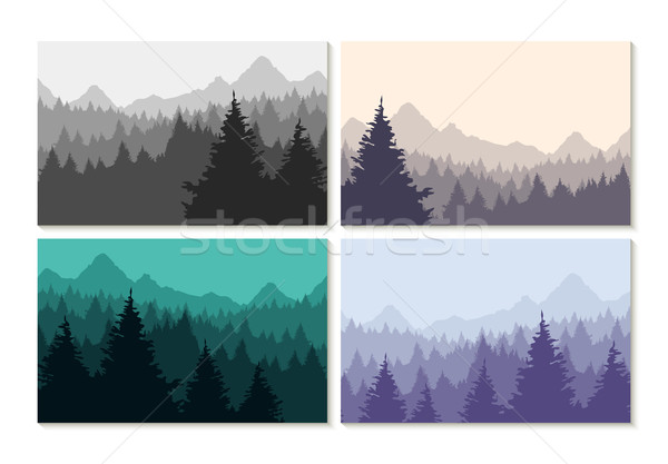 Ilustrare iarnă pădure peisaj set munţi Imagine de stoc © cienpies