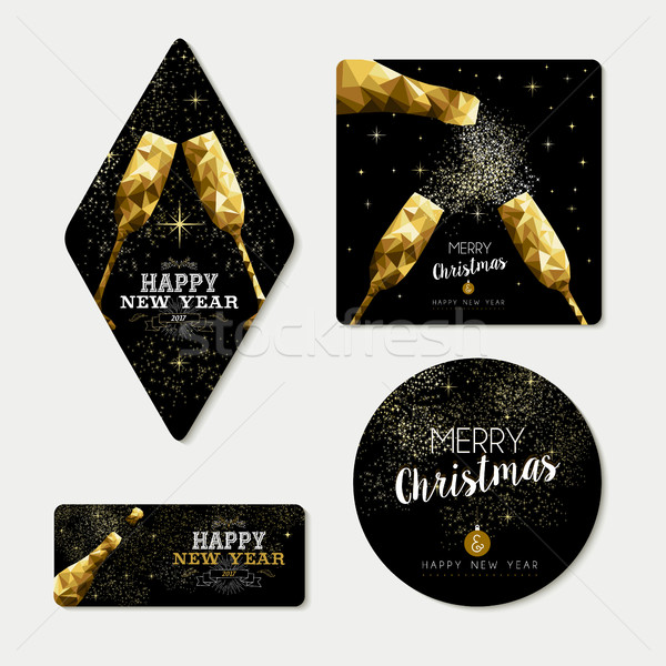 Gold christmas and new year greeting card set Stock photo © cienpies