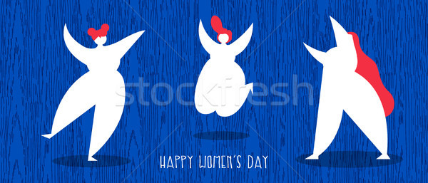 Happy women day web banner with diverse girl group Stock photo © cienpies