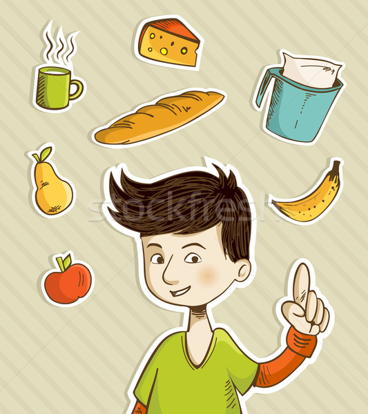 Cartoon teenager shows healthy food Stock photo © cienpies