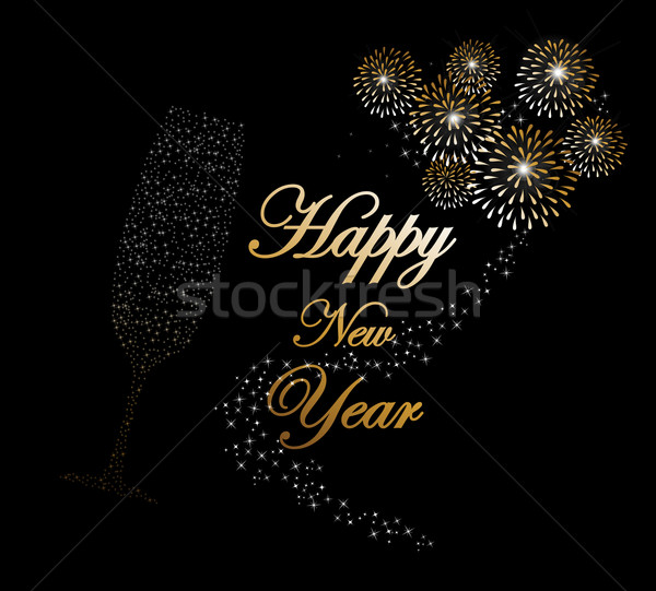 [[stock_photo]]: Happy · new · year · 2014 · champagne · feux · d'artifice · vacances · flûte