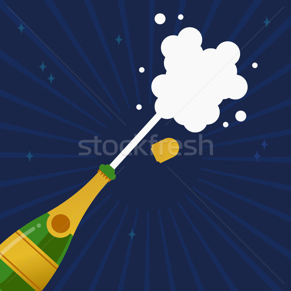 Champagne partij fles splash explosie kaart Stockfoto © cienpies