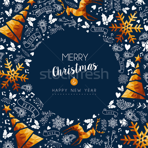 Stock photo: Christmas and new year gold low poly luxury card