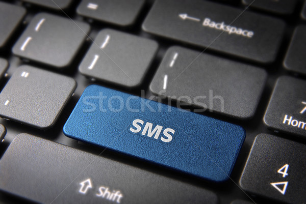 Stockfoto: Sms · Blauw · toetsenbord · sleutel · messaging · campagne