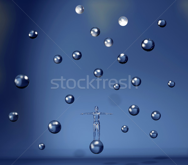 Digitalen Ära schwimmend Mann transparent Glas Stock foto © cienpies
